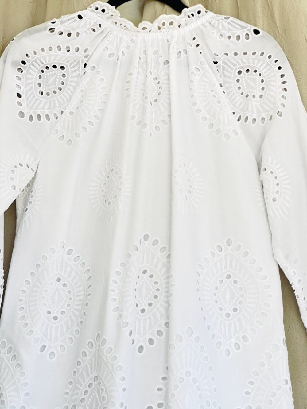 Soft Surroundings Small White Eyelet Peasant Midi Ruffle Dress Cotton 3/4 Sleeve - Picture 12 of 13